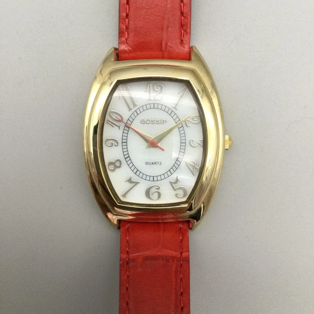 Gossip Womens Watch 31mm Gold Tone Tonneau Red Leather GS78430 New Battery